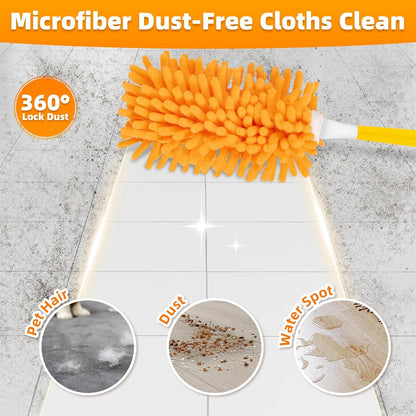 4 Pack Reusable Duster Refills Compatible with Swiffer Hand Duster, Washable Microfiber 360 Heavy Duty Dusters Refills for Dusting Cleaning(Include 1 Handle & Laundry Bag)