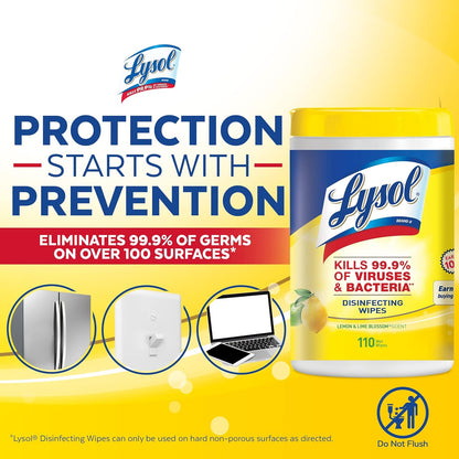 Lysol Disinfectant Wipes, Multi-Surface Antibacterial Cleaning Wipes, For Disinfecting and Cleaning, Lemon and Lime Blossom, 80 Count (Pack of 1)