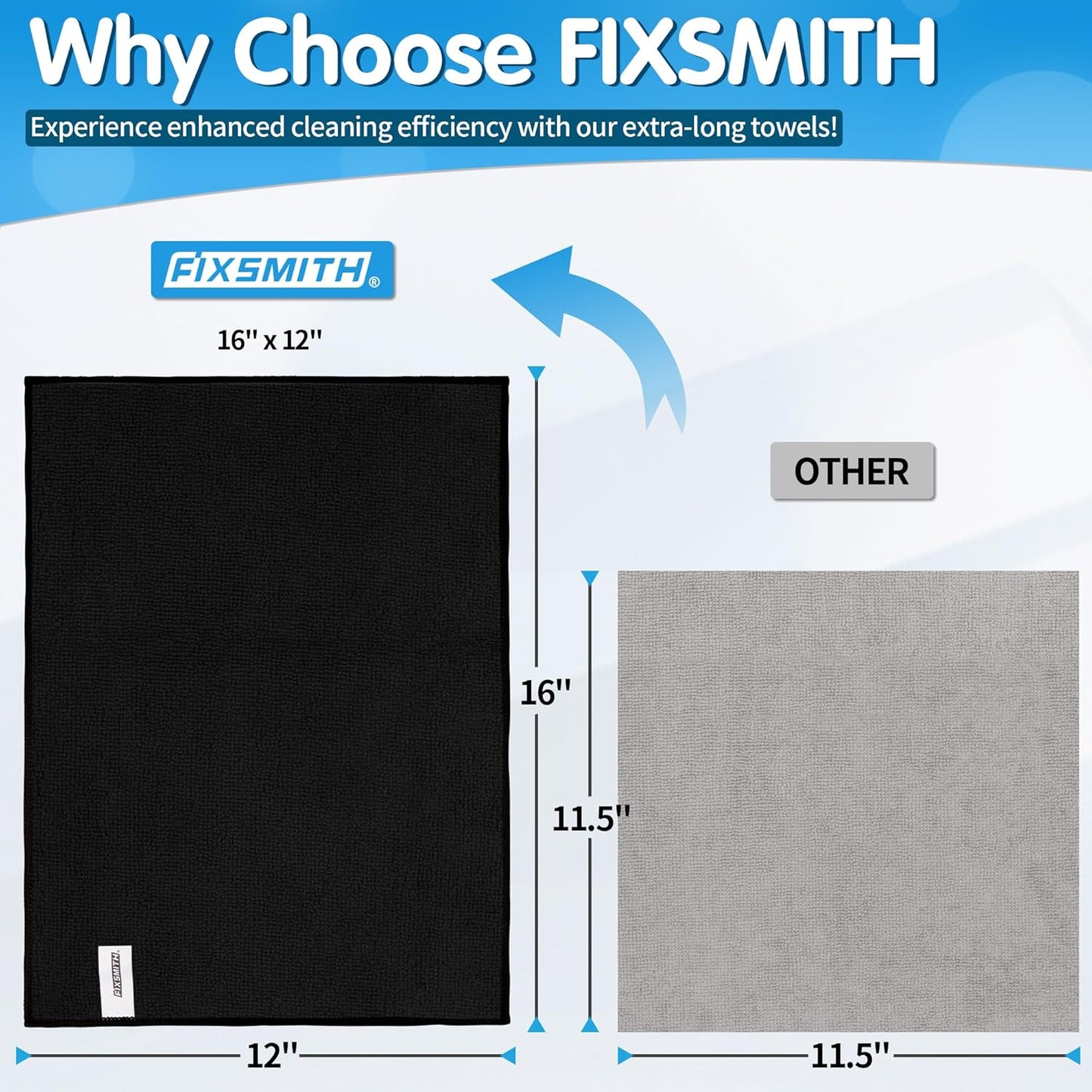 FIXSMITH Microfiber Cleaning Cloth - Pack of 8, Size: 12 x 16 in, Multi-Functional Cleaning Towels, Highly Absorbent Cleaning Rags, Lint-Free, Streak-Free Cleaning Cloths for Car Kitchen Home
