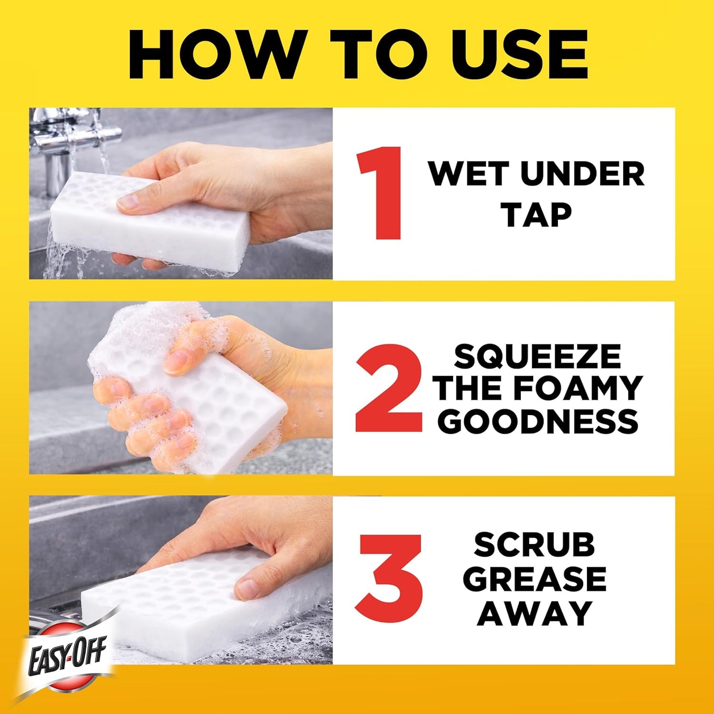Easy‑Off Heavy Duty 2‑in‑1 Ultra Thick Eraser & Degreasing Formula, 5 Multi‑Use Cleaning Pads — Cuts Through Tough Grease & Grime in Seconds