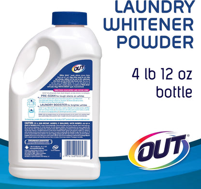 OUT White Brite Laundry Whitener Bleach Alternative, Stain Remover Detergent Booster Powder for Clothes, 4 Pound 12 Ounce Bottle