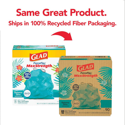 Glad Tall Kitchen Trash Bags 13 Gallon, MaxStrength Beachside Breeze Garbage Bags, Odorshield with Drawstring, 34 Count