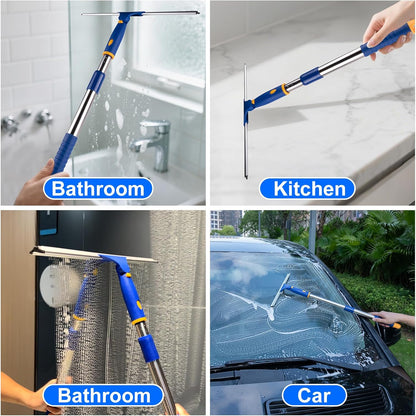 14" Shower Squeegee for Glass Doors, All-Purpose Extendable Squeegee for Shower Glass with 2 Blades,Window Squeegee,Window Cleaner Tool for Shower Doors, Windows, Bathroom and Car Windshields