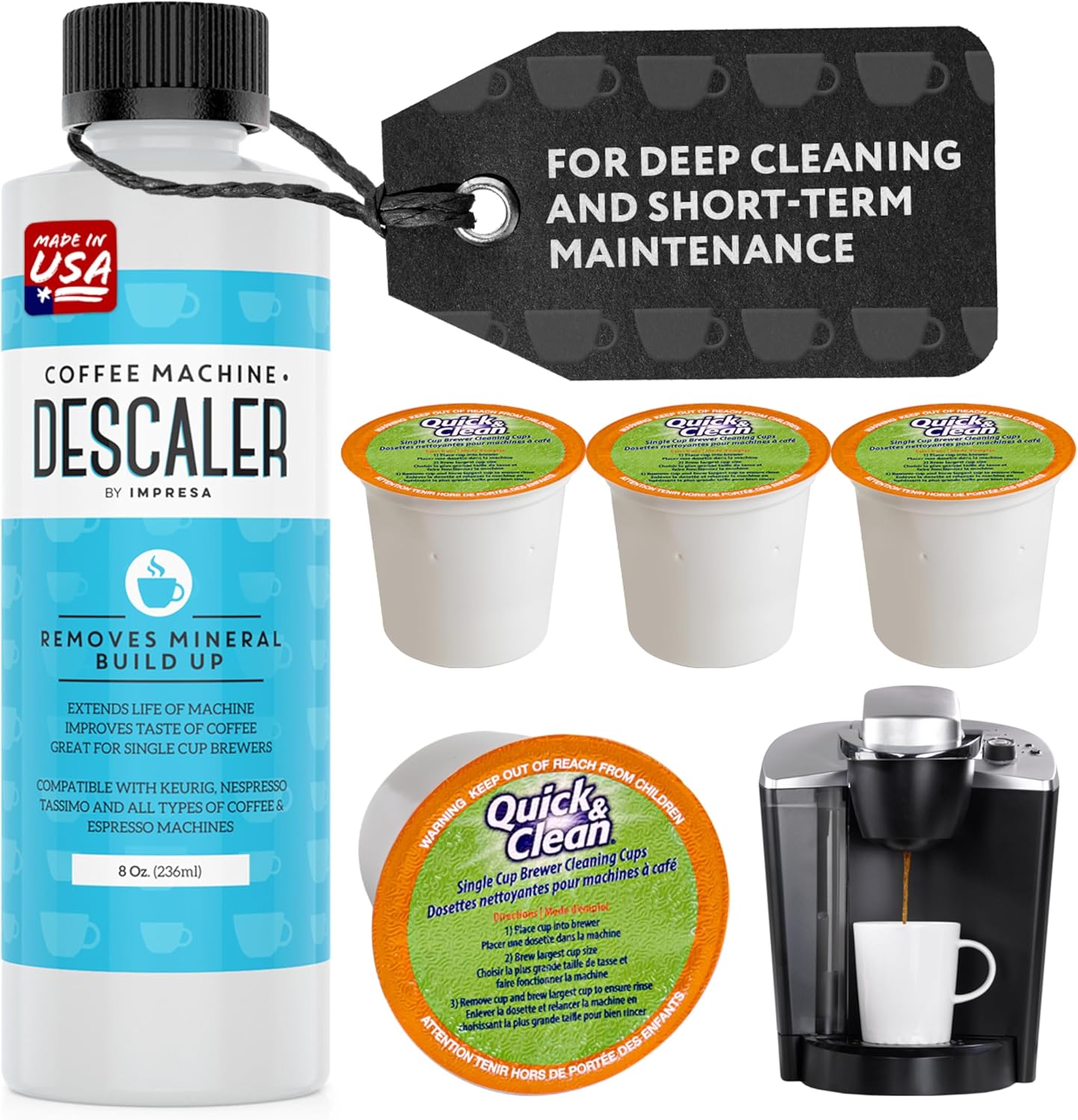 IMPRESA Coffee Machine Descaler (2 Uses Per Bottle) - Made in the USA - Universal Descaling Solution, Compatible with Nespresso, Delonghi and All Single Use Coffee and Espresso Machines