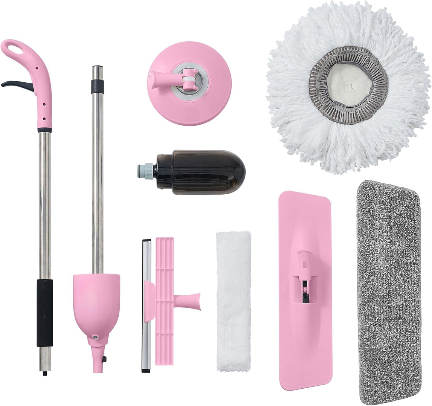 Multi-Surface Spray Mop Kit 3-in-1 with Flat, Round, Squeegee Mop Heads, Refillable Water Bottle, Machine Washable Pads for Floors, Windows
