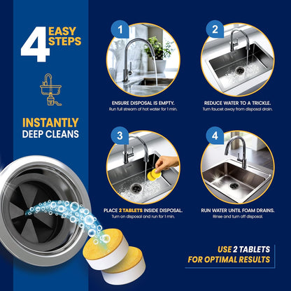 Garbage Disposal Cleaner and Deodorizer Tablets - 24 Pack, XL Citrus Foaming Tablet for Kitchen Sink Freshener, Drain Cleaner & Odor Eliminator - 1 Year of Sink Cleaning Supply