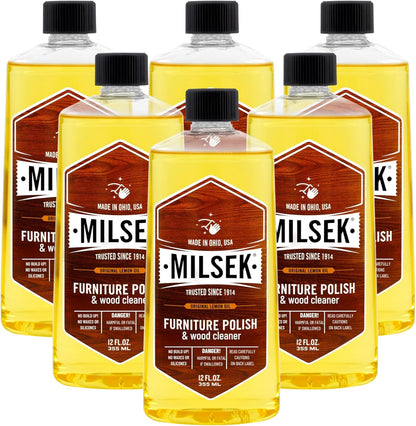 Milsek Furniture Polish and Wood Cleaner with Lemon Oil - Multipurpose Solution for Home Improvement from Hardwood Floors to Kitchen Cabinets - 12 Fl Oz (Pack of 1)