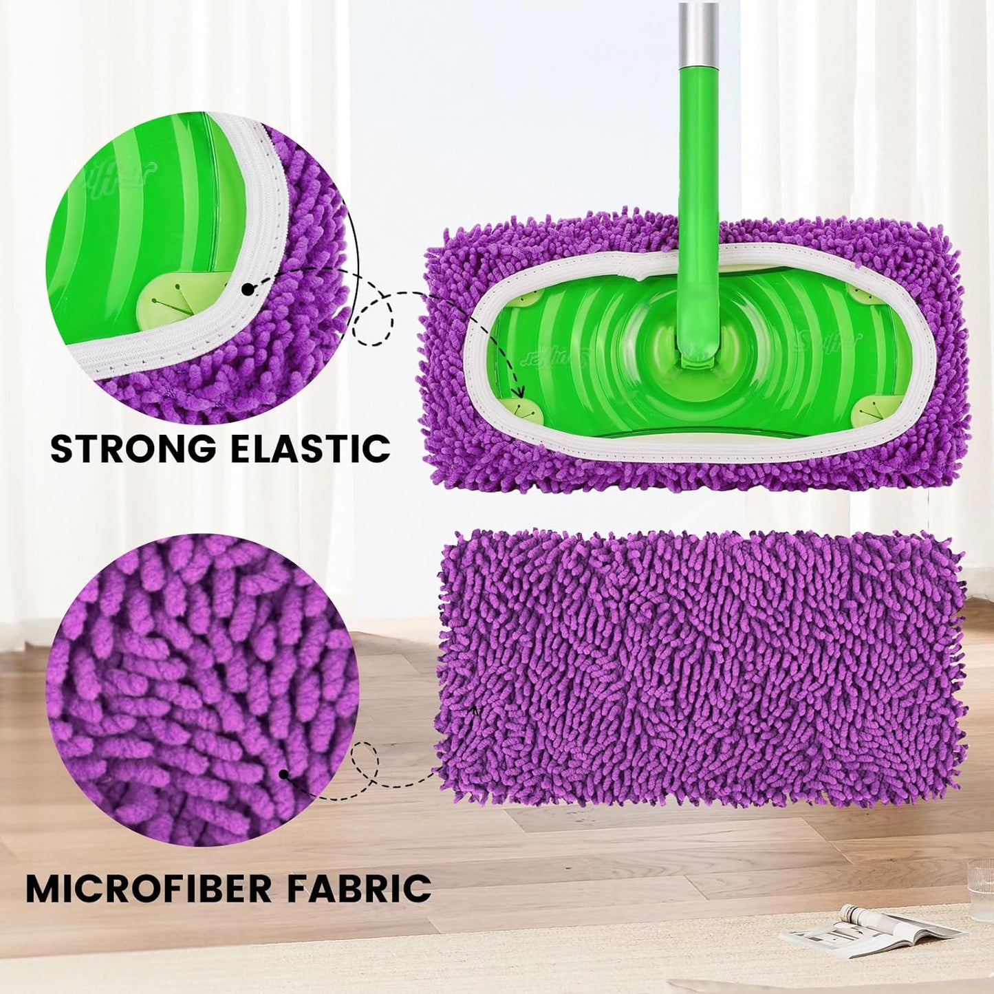 6Pcs Reusable Microfiber Mop Pads Compatible with Sweeper Mop, Replacement Wet Mopping pad Refills & Washable Dry Sweeping Cloths for Surface/Hardwood Floor Cleaning