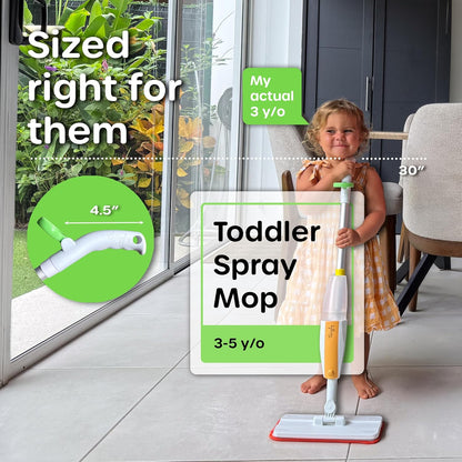 Quiggly Toddler Spray Mop – Two-Handed Design for Ages 3–5 with Real Water Sprayer – Montessori Functional Cleaning Toy Set