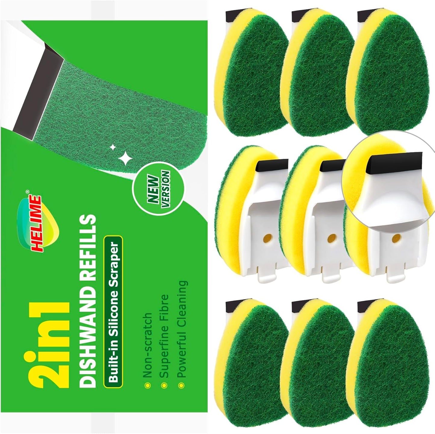 Dishwand with Refills, Dish Wand with Handle Replacement Sponge Heads, Non Scratch Soap Control Leak-Proof Dispenser Scrub,Heavy Duty Advanced Scrubber Brush Pads for Cleaning Dishes Sink Washing Tool