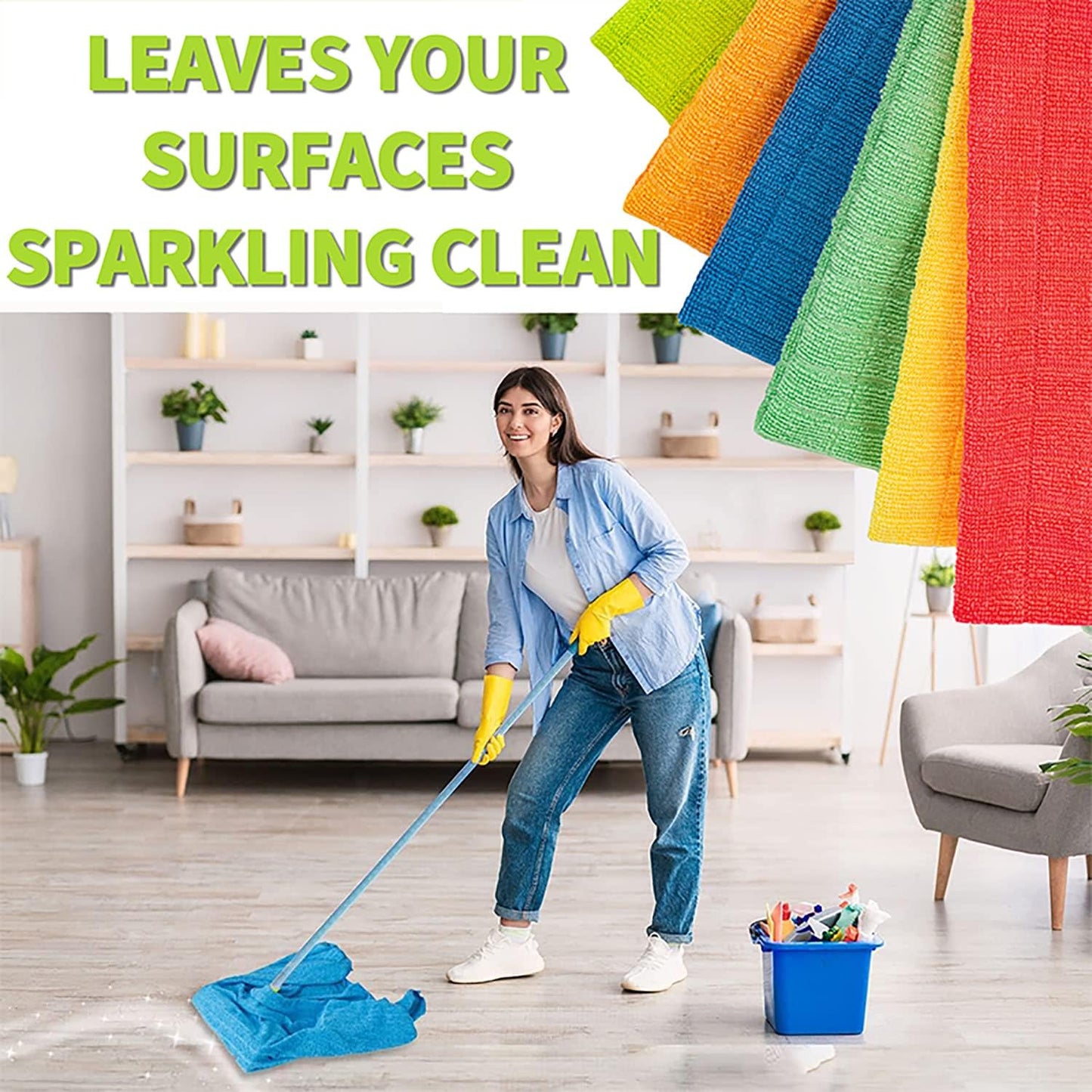 HELOMOR 3 Extra Large Microfiber Cleaning Cloths, 30"x18" Floor Towels for Squeegee Mop, Reusable Multi-Purpose Cleaning Rags for House, Kitchen, Car & Windows, Highly Absorbent, Lint-Free