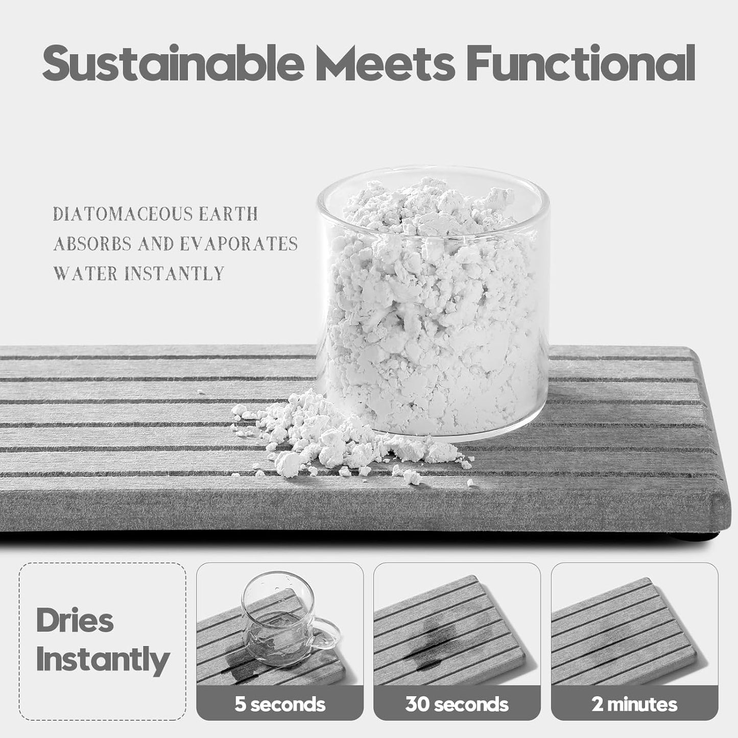2PCS Water Absorbing Stone Drying Tray Mat for Bathroom Sink & Kitchen Counter Faucet Organizer, Quick Dry Dish Rack Soap Dispenser Sponge Holder, Vanity Sink Caddy Bar Coaster, Ivory White 8“x 4”