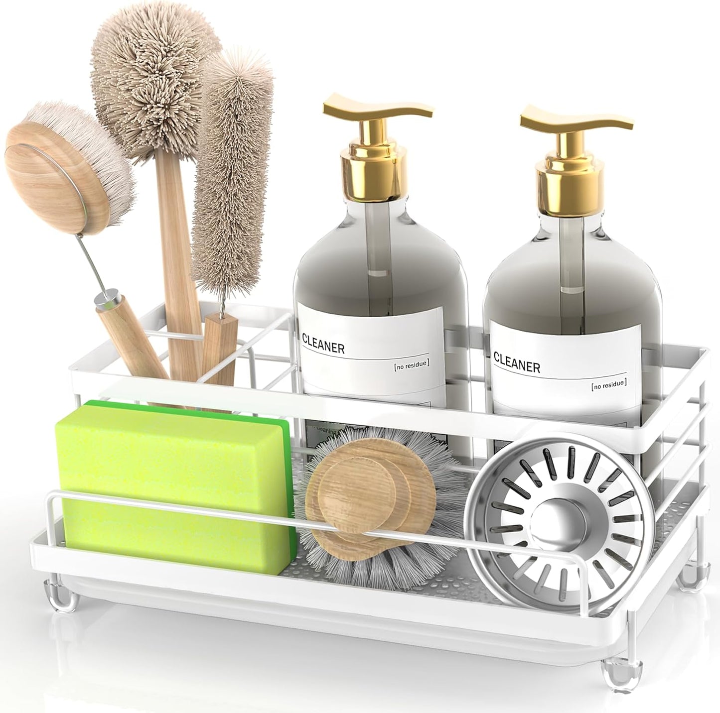 Cisily Black Sponge Holder for Kitchen, Sink Caddy Sink Organizer Rack for Kitchen Accessories with Drip Tray, Rustproof and Non-slip, Soap Dispenser Countertop Organizer Essentials for New Home