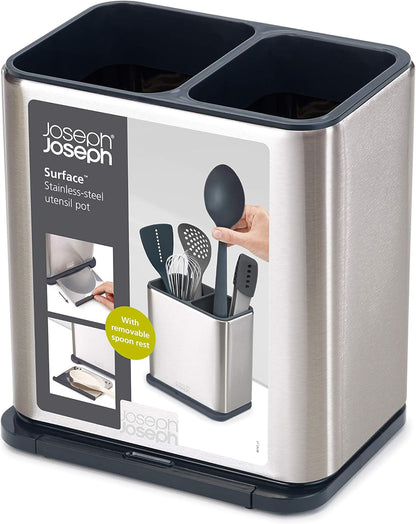 Joseph Joseph Surface Sink Caddy Stainless Steel Sponge Holder Organizer Tidy Drains Water for Kitchen, Small, Silver