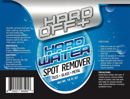 Giant Lion Hard Off+ Hard Water Stain and Spot Remover For Bathroom, Shower Doors, Glass, Tile and Metal 16oz