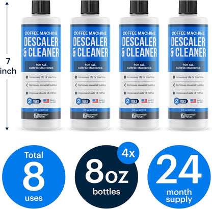 Essential Values Descaling Solution (8 fl oz / 236 ml) – Coffee Maker Cleaner for Nespresso, Keurig, Breville & More – Works on All Machines & Espresso Makers – Made in USA