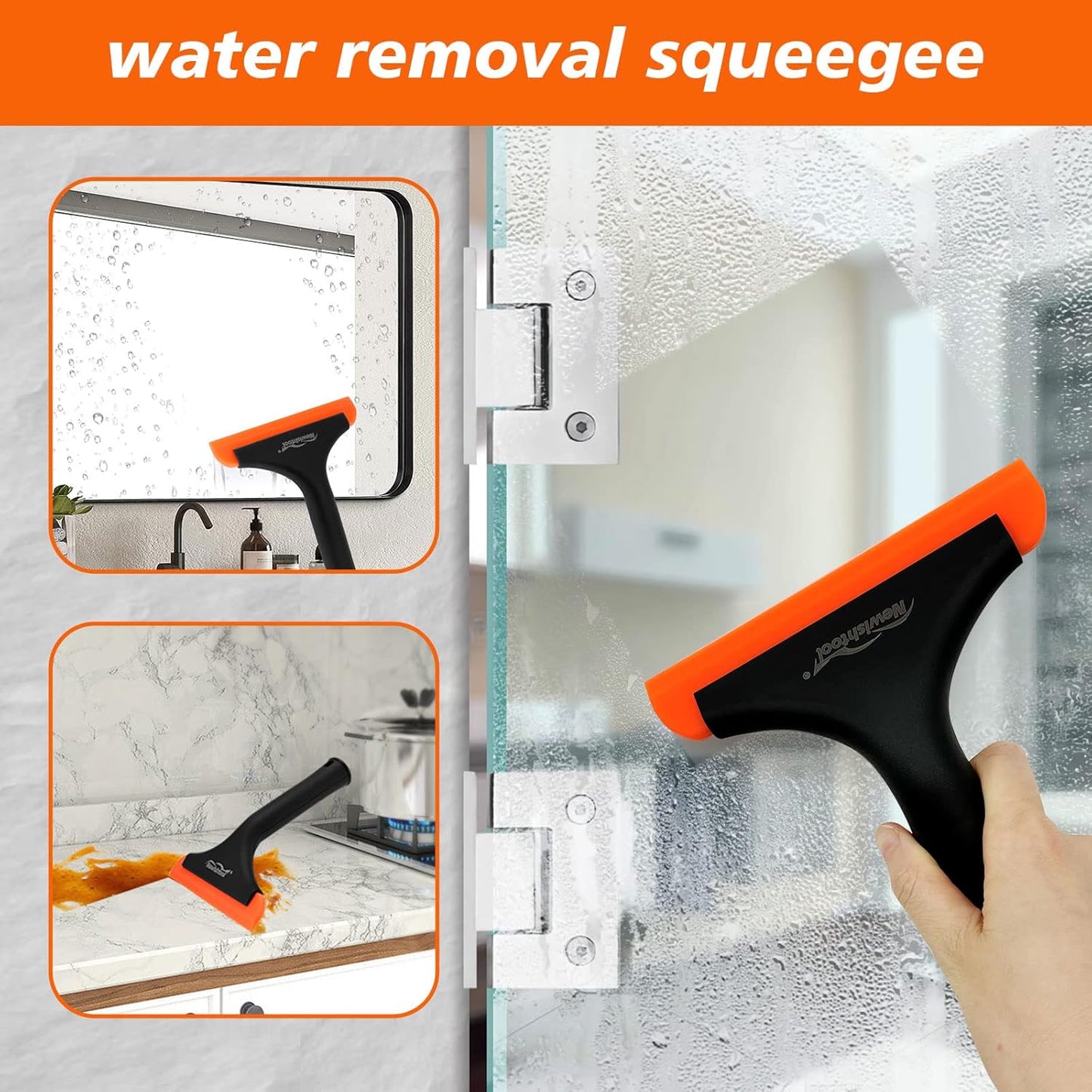 NEWISHTOOL Bathroom Shower Squeegee 5.9 Inch Soft Silicone Blade Squeegee for Shower Glass Door Mirrors Car Windshield, Kitchen Squeegee Countertops Cleaning and Water Removal Scraper w/Hanging Hole