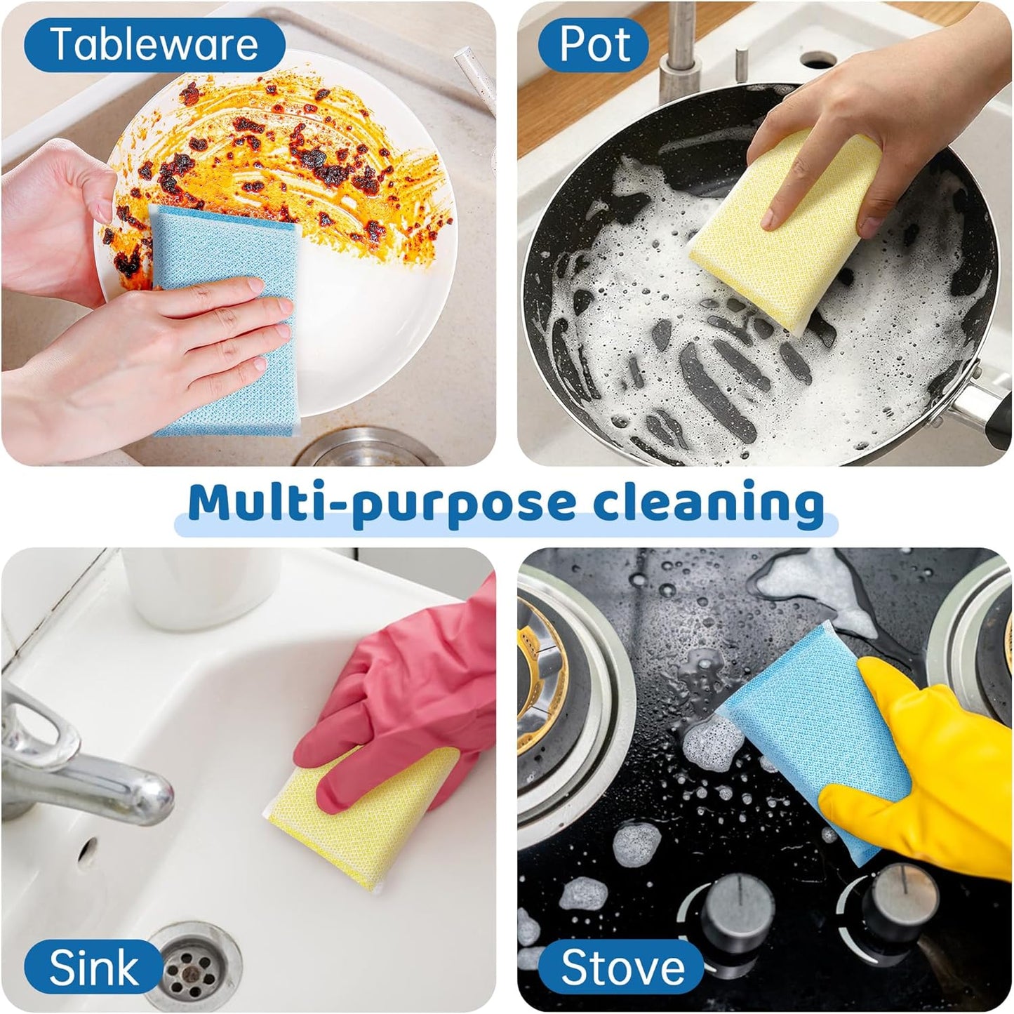 20 Pack All-Purpose Kitchen Sponges, Non Scratch, for Washing and Cleaning Dishes, Non-Stick Cookware, Premium Scrubbers, Ideal for Kitchen, Bathroom