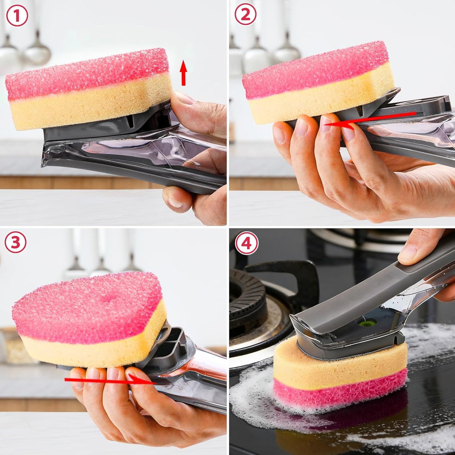 Sponge Dishwand Brush Refills for Scotch-Brite Dishwand - 10 Pack Dish Soap Non-Scratch Brush Refills for Nonstick Pots and Pans, Glass & Tubs (Pink)