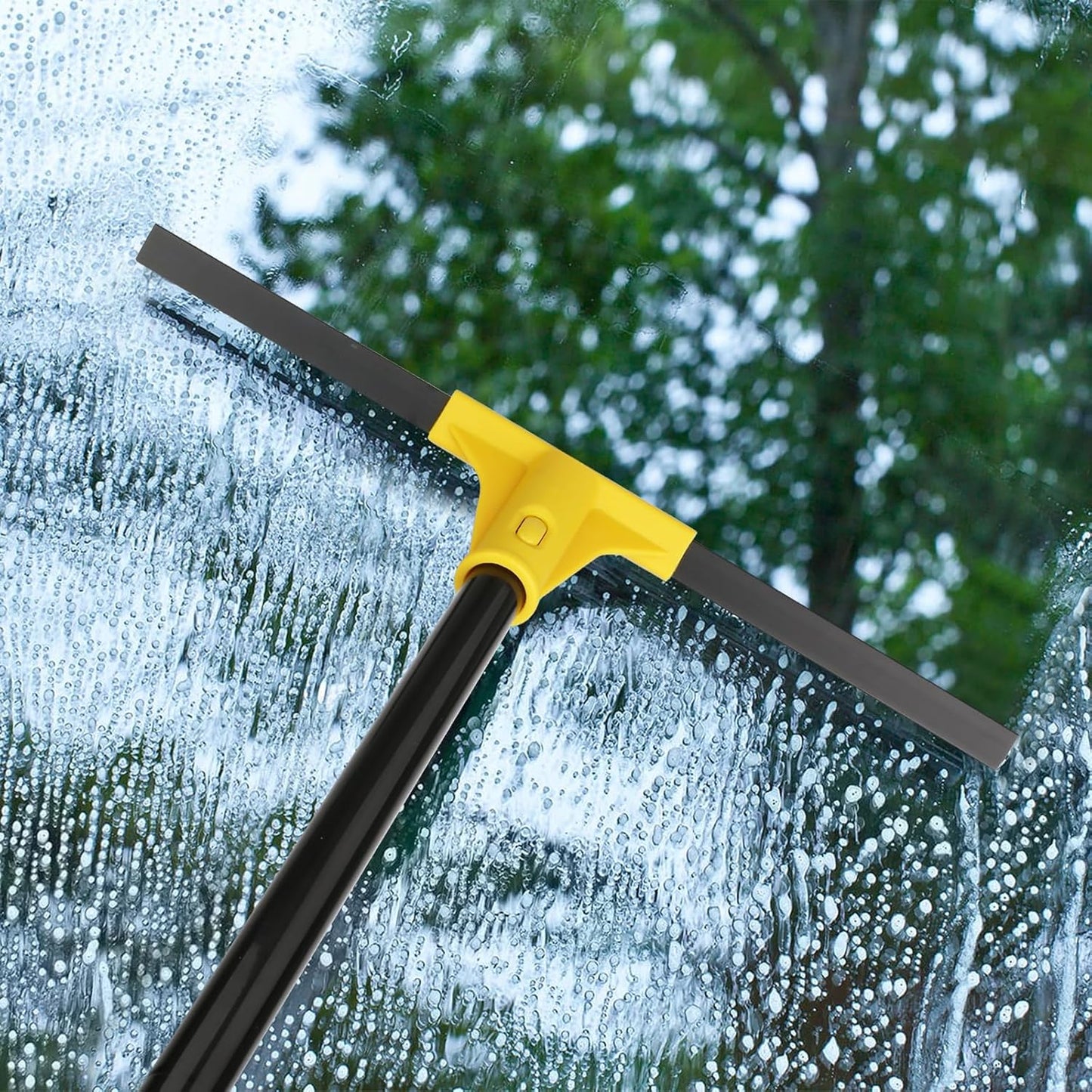 Squeegee Broom for Floor, 18'' Heavy Duty Rubber Wiper with 60'' Long Handle for Bathroom Tile, Garage Concrete, Deck, Shower Glass, Window Cleaning