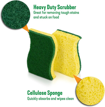 Pine-Sol Heavy Duty Scrub Sponges - Double Sided Dish Scrubber with Scouring Pad - Kitchen Essentials for Dishwashing and Cleaning Supplies, 6 Pack