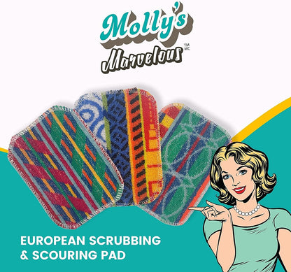 Molly’s Marvelous European Scrubbing & Scouring Pads – 3-Pack Dishwasher Safe, Non-Scratch Cleaning for Pots, Pans, Stainless Steel, Countertops & Floors