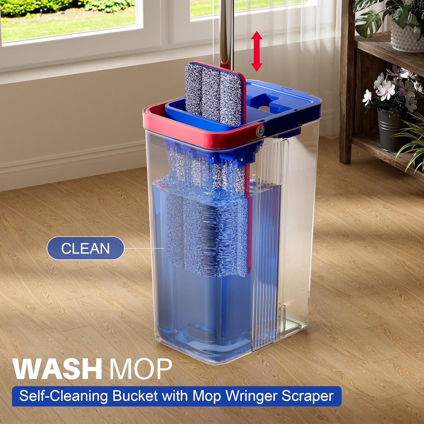 JOYMOOP Microfiber Flat Mop and Bucket System, Mops for Floor Cleaning and Wall Cleaner, Hardwood, Tile, Laminate, Vinyl Floors, Smooth Walls, and Glass Windows - 50" Flat Mop+1 Microfiber Pad[White]