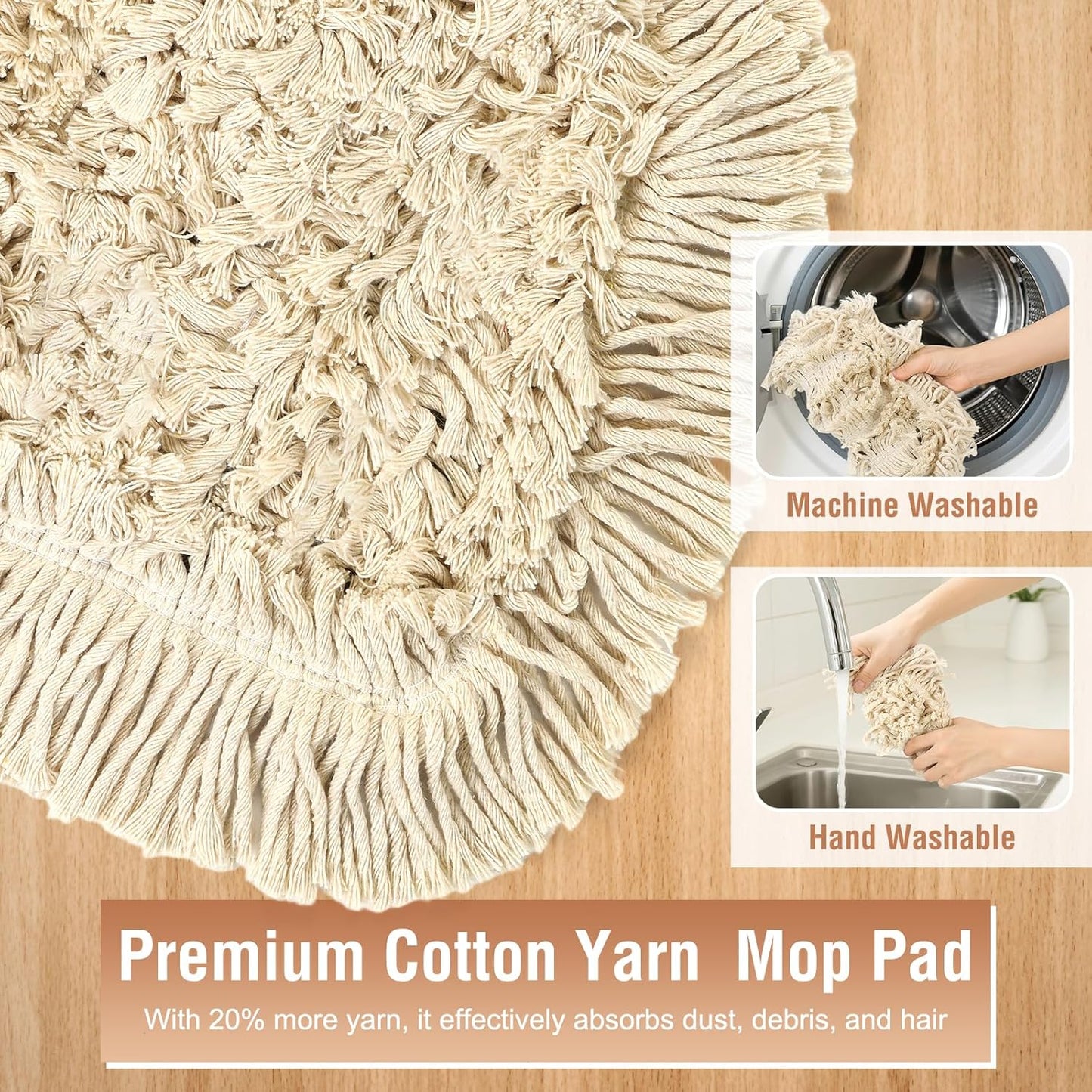 Commercial Dust Mop for Hardwood Floors Cleaning,Industrial Dry Mop Broom with 2 Replacement Wedge Cotton Mop Pads for Walls,Hardwood,Laminate, Vinyl,Tile,Home,Warehouse Floor Duster,Green
