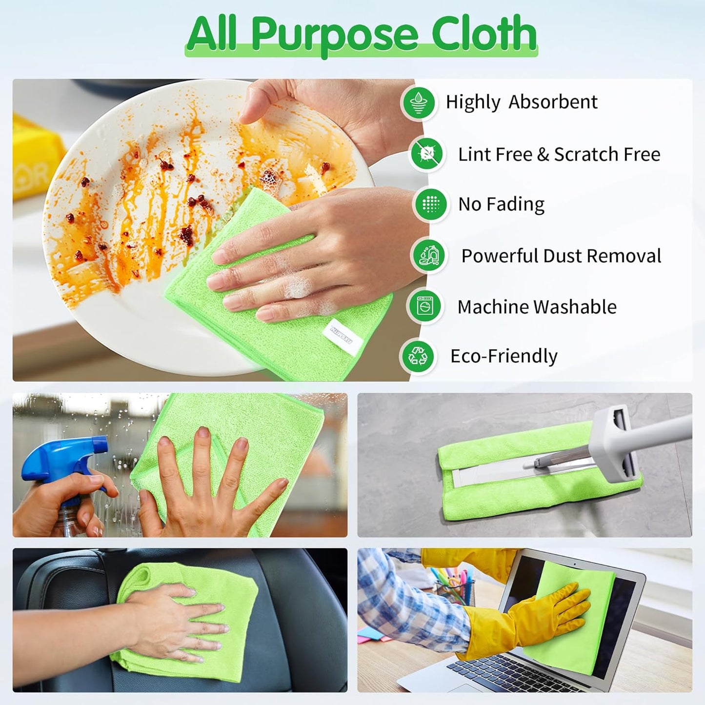 FIXSMITH Microfiber Cleaning Cloth - Pack of 8, Size: 12 x 16 in, Multi-Functional Cleaning Towels, Highly Absorbent Cleaning Rags, Lint-Free, Streak-Free Cleaning Cloths for Car Kitchen Home