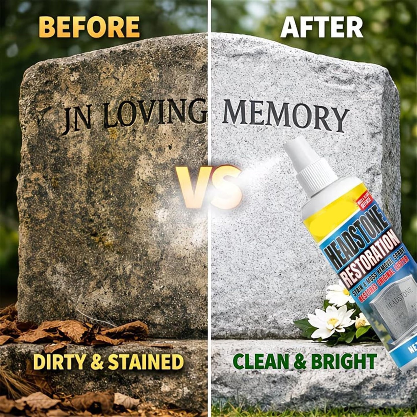 Headstone Restoration and Cleaning Spray - Tombstone Monument Cleaner for Granite Marble Cemetery Memorials - Gentle Stone Care Formula 100ml/3.4oz (2PCS+2*Towel)