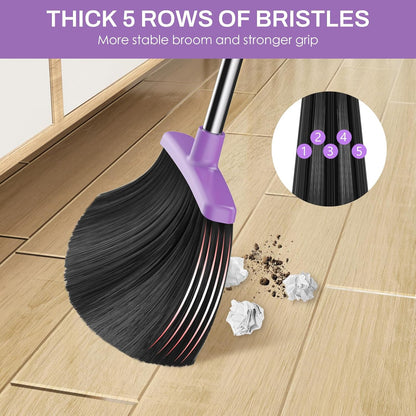 Broom and Dustpan Set for Home, 51-in Long Adjustable Handle Angle Broom and Dustpan Combo Set with Dust Pan Teeth to Clean Hair for Home Kitchen Office Lobby Floor Garden (Black&White)