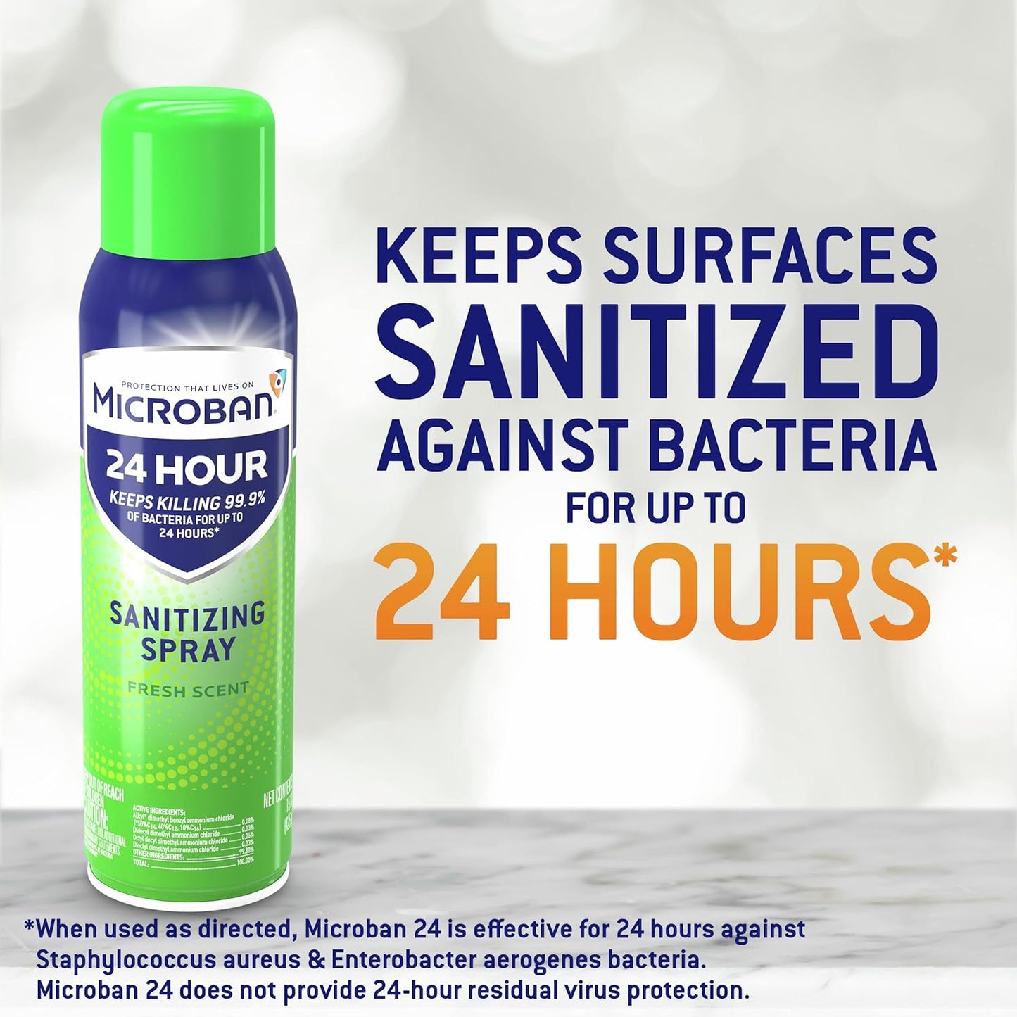 MICROBAN Sanitizing Spray, 15 oz., 2 Pack, Fresh Scent, Disinfects, Sanitizes, Eliminates Odors, and Keeps Killing 99.9% of Bacteria on Hard, Non-Porous Surfaces in Home for up to 24 Hours