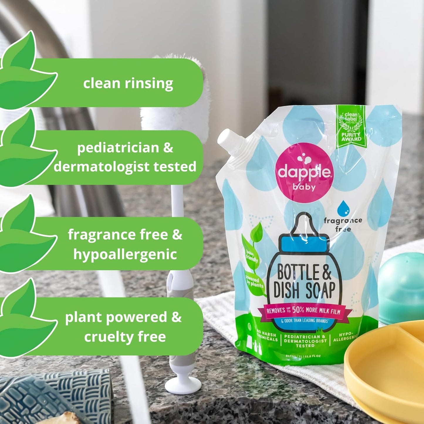Dapple Baby Bottle & Dish Soap, Fresh Citrus, Plant Powered, Hypoallergenic, Baby Bottle and Dish Liquid, 16.9 fl oz, 1 Count