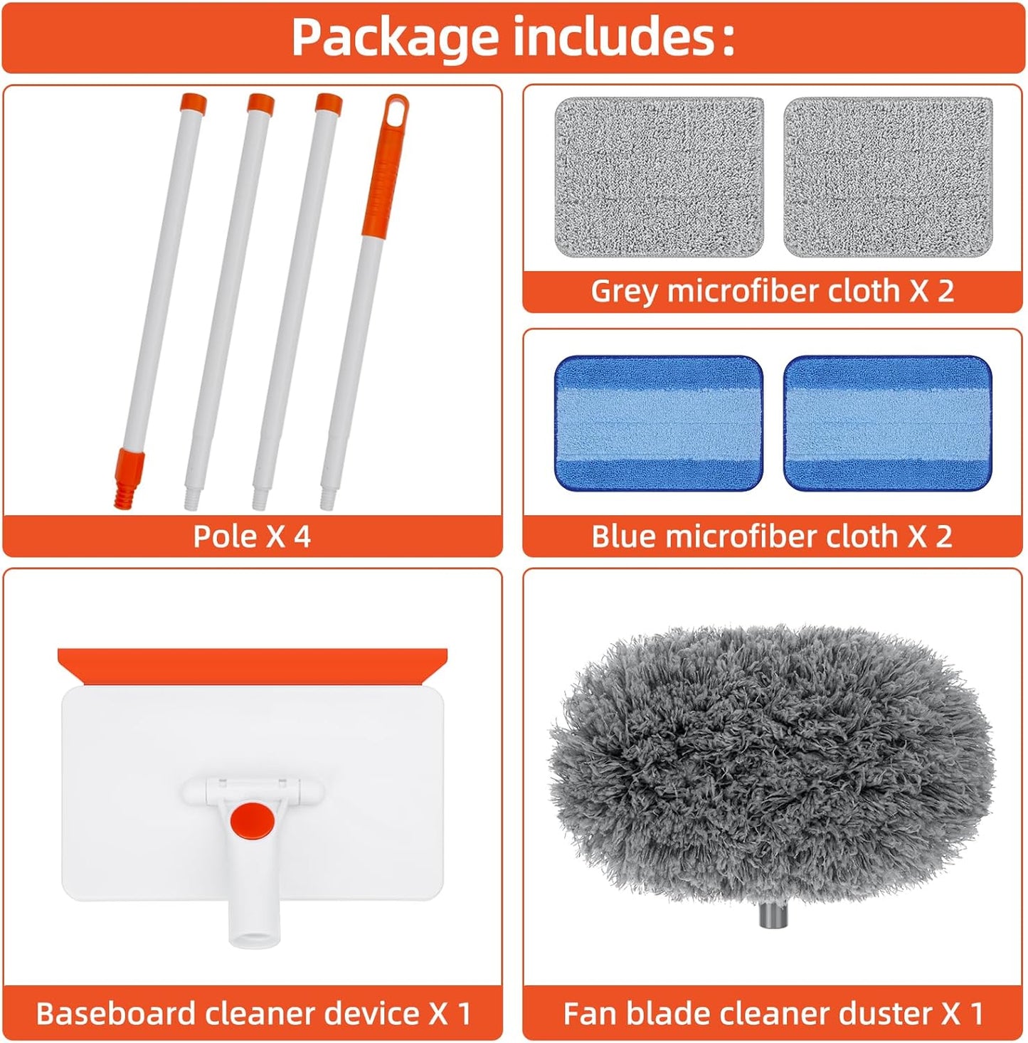 Baseboard Cleaner Tool with Handle, Extendable Long Handle Baseboard Floor Cleaning Tool Duster with Reusable Pads for Floorboard