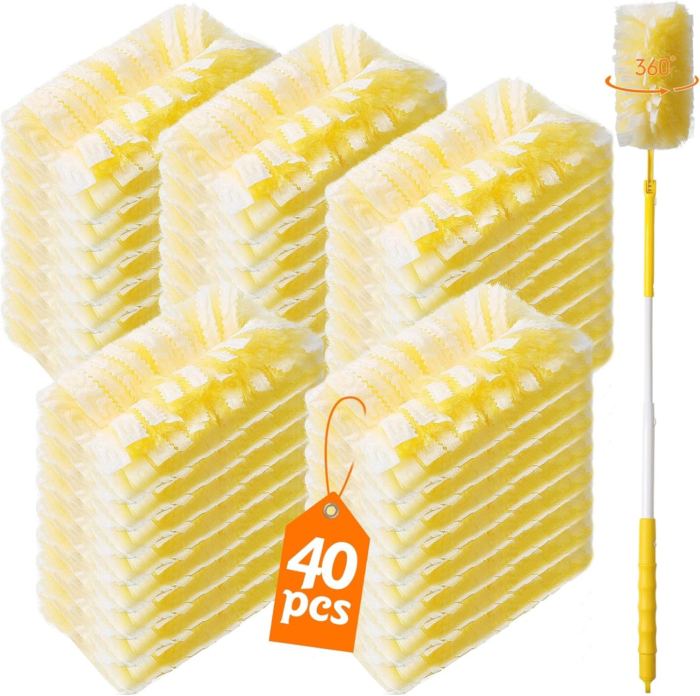40 Count 360° Heavy Duty Duster Refills Compatible with Swiffer,Large Size-Extra Thick Disposable Electrostatic Duster Refill with 1 Retractable Handle(35-inch Length Fully expanded)