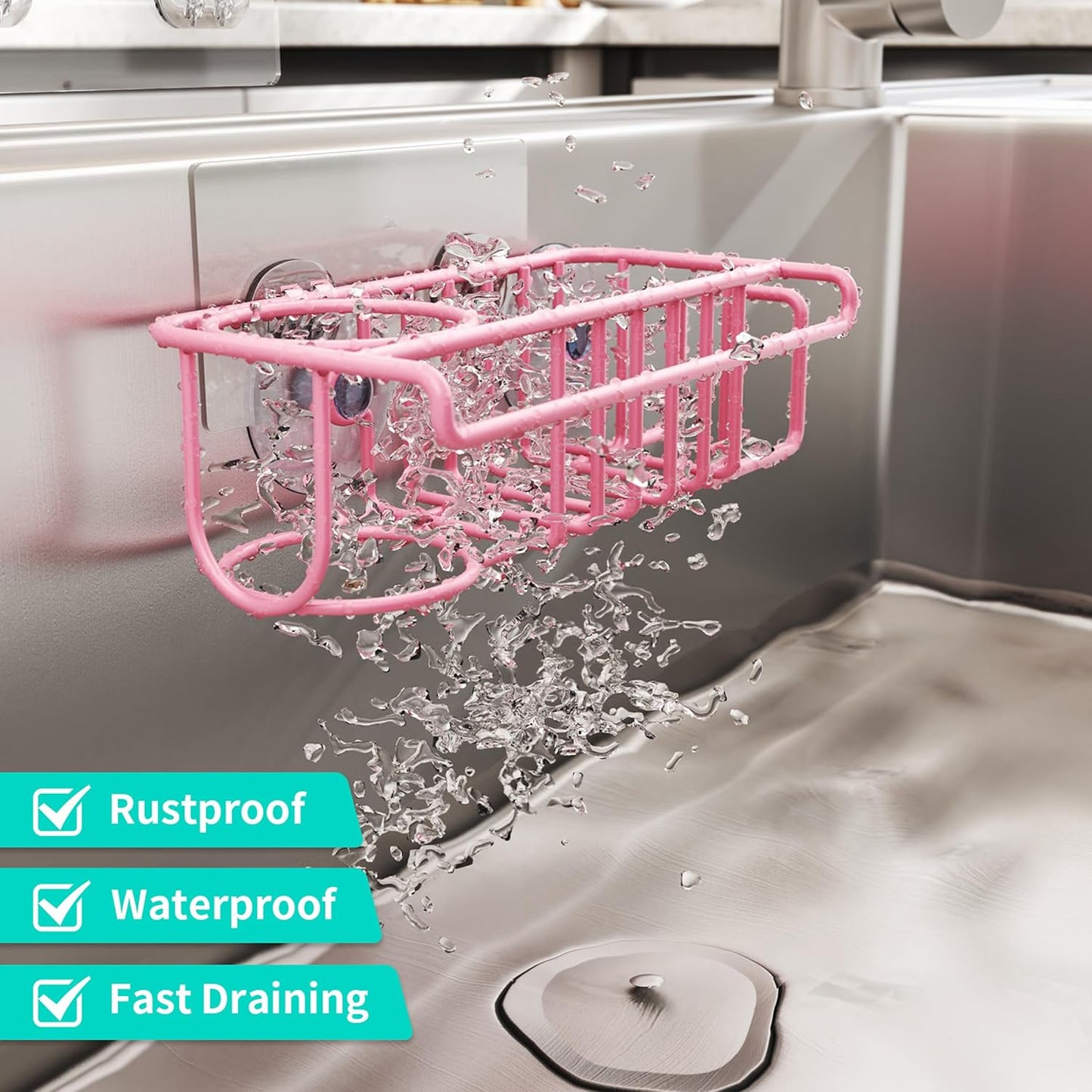 HapiRm 4 in 1 Kitchen Organizers and Storage, SUS304 Stainless Steel Brush Holder + Dish Cloth Hanger + Soap Rack + Sink Stopper Rack, No Drill Kitchen Essentials - Black