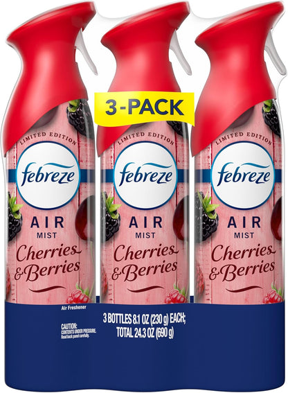 Febreze Air Mist, Air Freshener, Odor Fighting Room Spray, Deodorizer for Home Bathroom Kitchen Office Apartment, Lilac Sunrise, Warm Ocean Breeze, Summer Golden Hour Variety Pack, 8.1oz (Pack of 3)