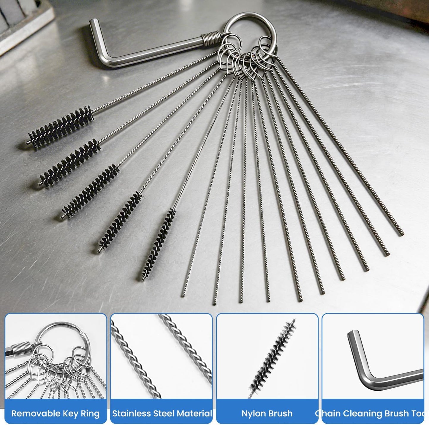 Carburetor Cleaning Kit, 13 Stainless Steel Wires, 10 Needles, 5 Nylon Brushes,1pick, 4 Cleaning Hooks and 1 Hex Wrench 2 Brushes, Tool for Motorcycle, Lawnmower, ATV, Chainsaw, Spray Gun