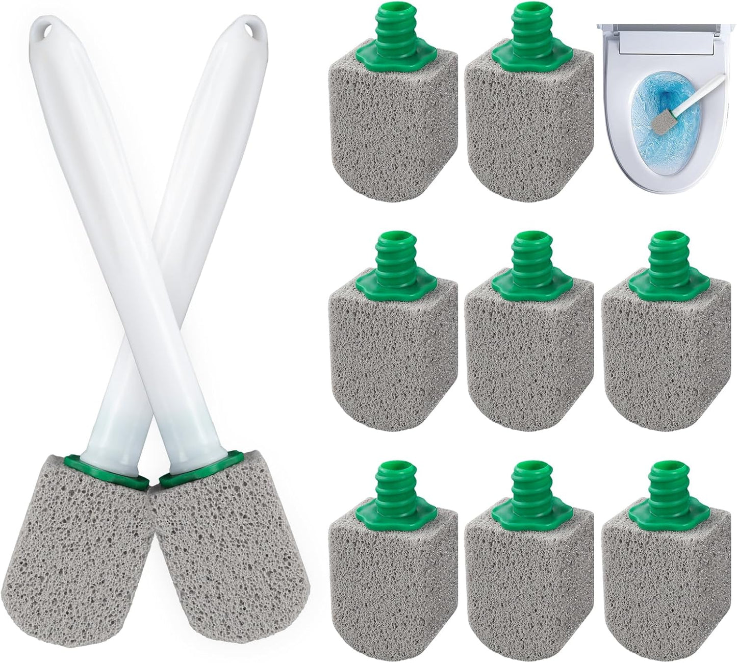 AUAUY 10 Pack Pumice Stone with Handle, Toilet Bowl Pumice Stone for Cleaning, Hard Water Toilet Ring Remover, 2 Handle + 10 Pumice Stones for Cleaning Toilets, Bathtubs, Grills, Kitchen Sink