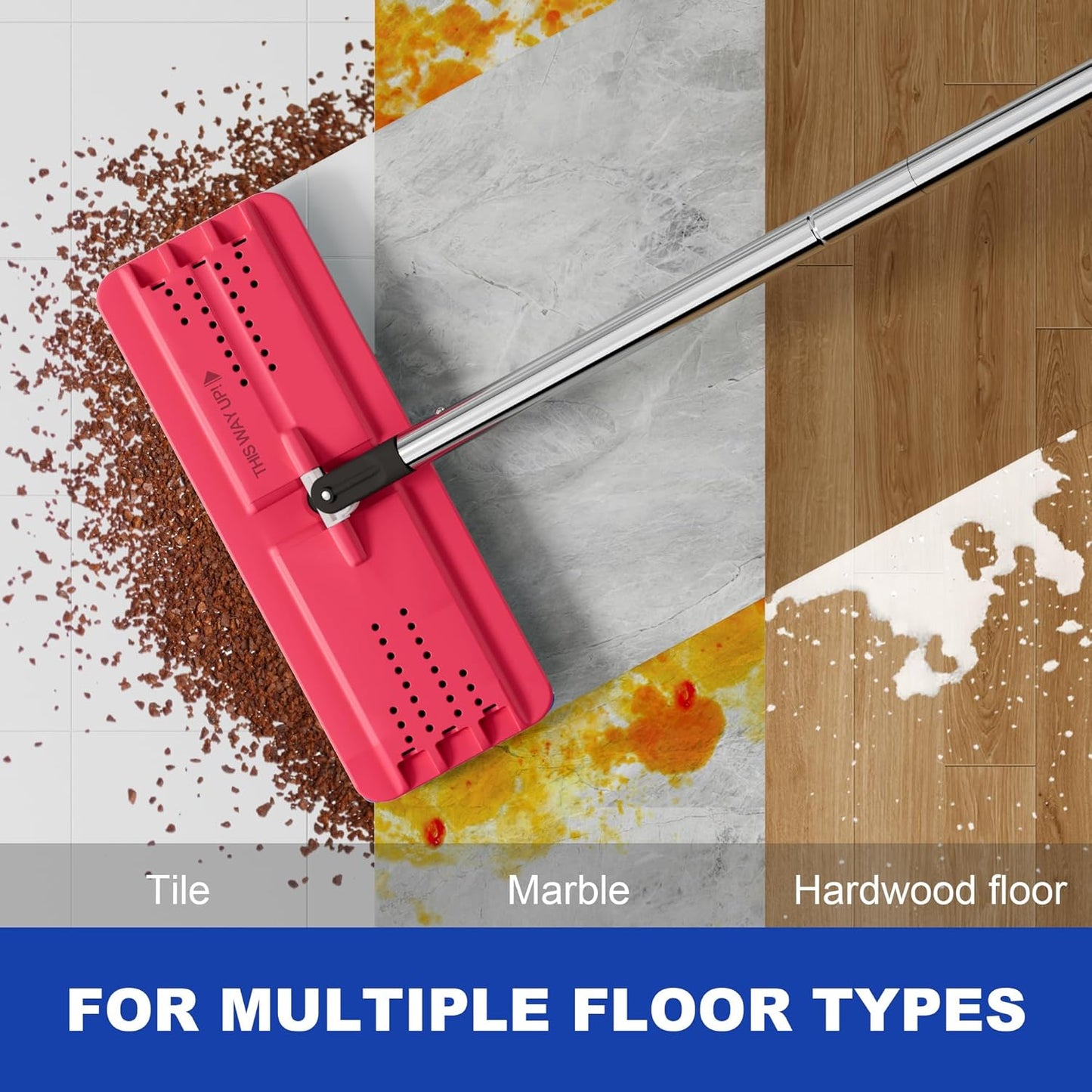 JOYMOOP Microfiber Flat Mop and Bucket System, Mops for Floor Cleaning and Wall Cleaner, Hardwood, Tile, Laminate, Vinyl Floors, Smooth Walls, and Glass Windows - 50" Flat Mop+1 Microfiber Pad[White]