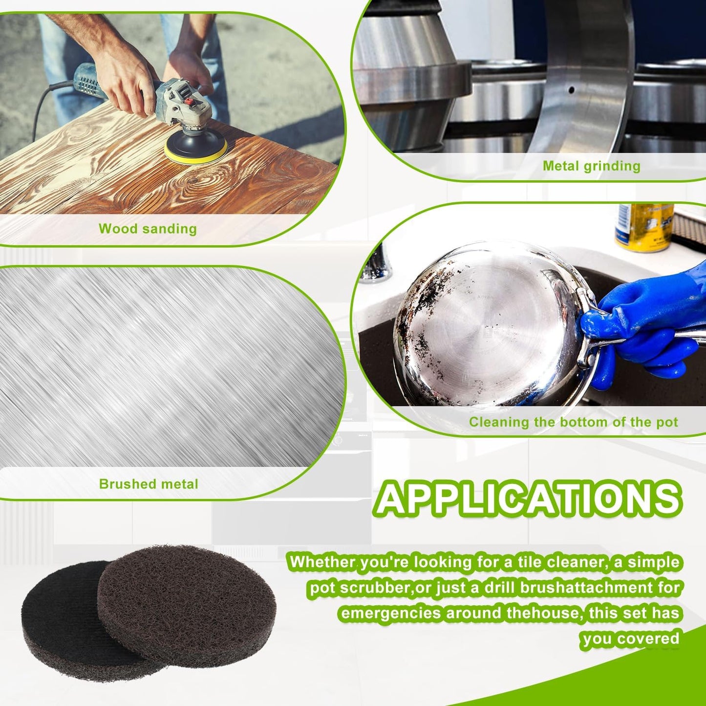 16pcs Kitchen Pads Power Scrubber Pads Set Electric Scrubber Replacement Scouring Pads fit for Dremel Versa Scouring Pads,Green