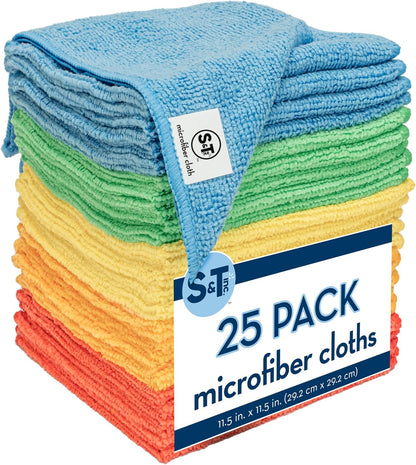 S&T INC. 150 Pack Microfiber Cleaning Cloth, Bulk Towels for Home, Reusable Microfiber Towels for Cars, Cleaning Rags, Assorted, 11.5 Inches x 11.5 Inches, 150 Count