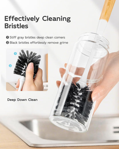 MR.SIGA Water Bottle Brush, Long Handle Bottle Brush for Water Glasses, Baby Bottles, Sports Bottles Cleaning, Black, 2 Pack