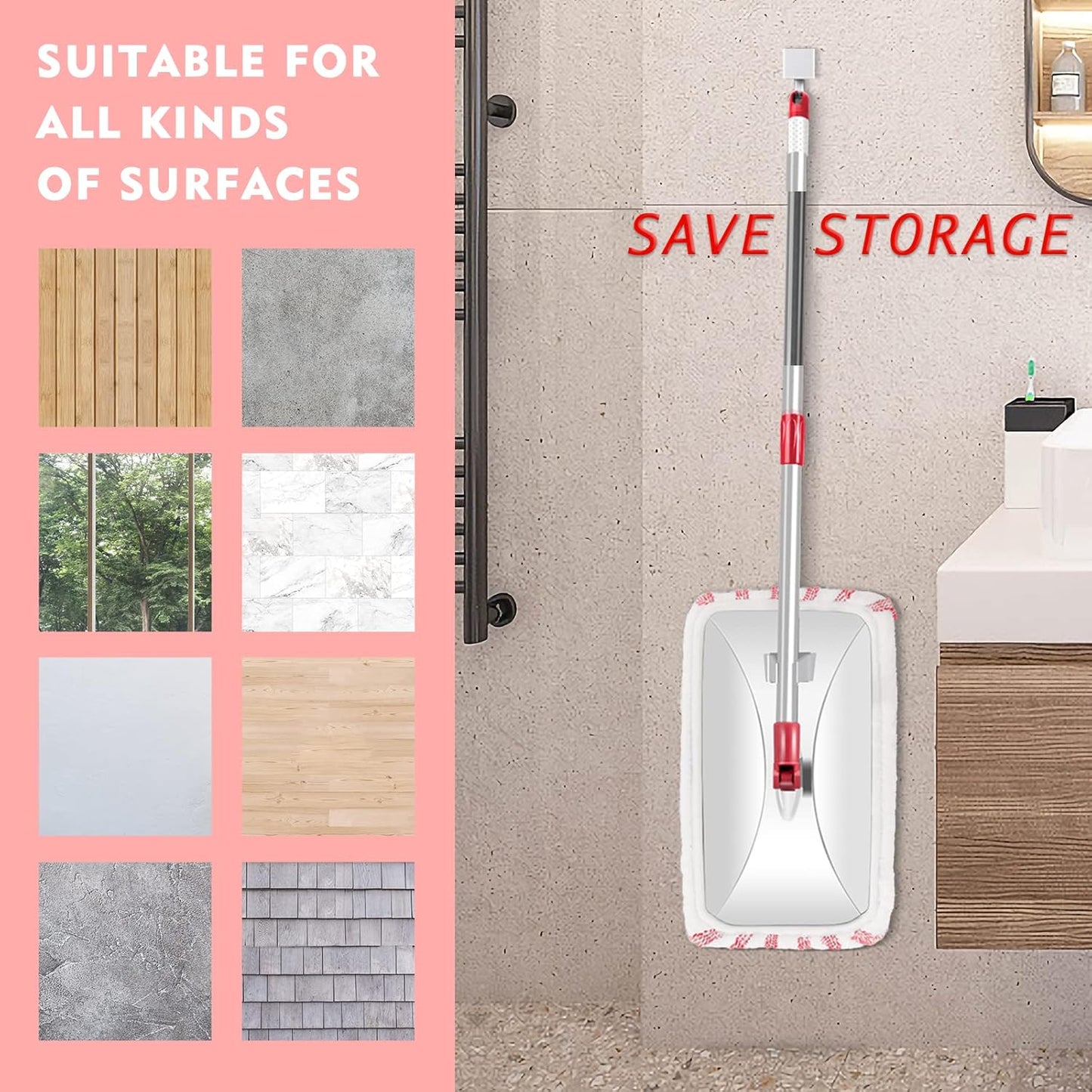MASTERTOP Microfibre Flat Mop, Extended Wet Dry Large Floor Mop with 5 Reusable Pads & Telescopic Handle, Dust Mops for Laminate Wooden Hard Floor Vinyl Tile Floors Cleaning - Send 1 Cleaning Scraper