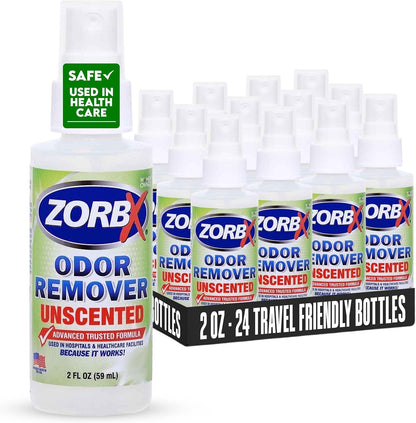 ZORBX Unscented Odor Eliminator for Strong Odor 2 Fl Oz Pack of 5 - Used in Hospitals & Healthcare Facilities - Advanced Formula, Fast-Acting Odor Remover Spray for Dog, Cat, House & Carpet