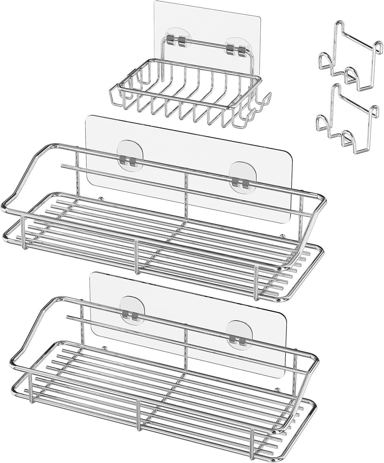 Nieifi Shower Caddy Shelf Storage Rack Adhesive Without Drilling Stainless Steel with Hooks for Washroom, Lavatory, Restroom, Toilet, Bathroom, Kitchen - 2 Pack