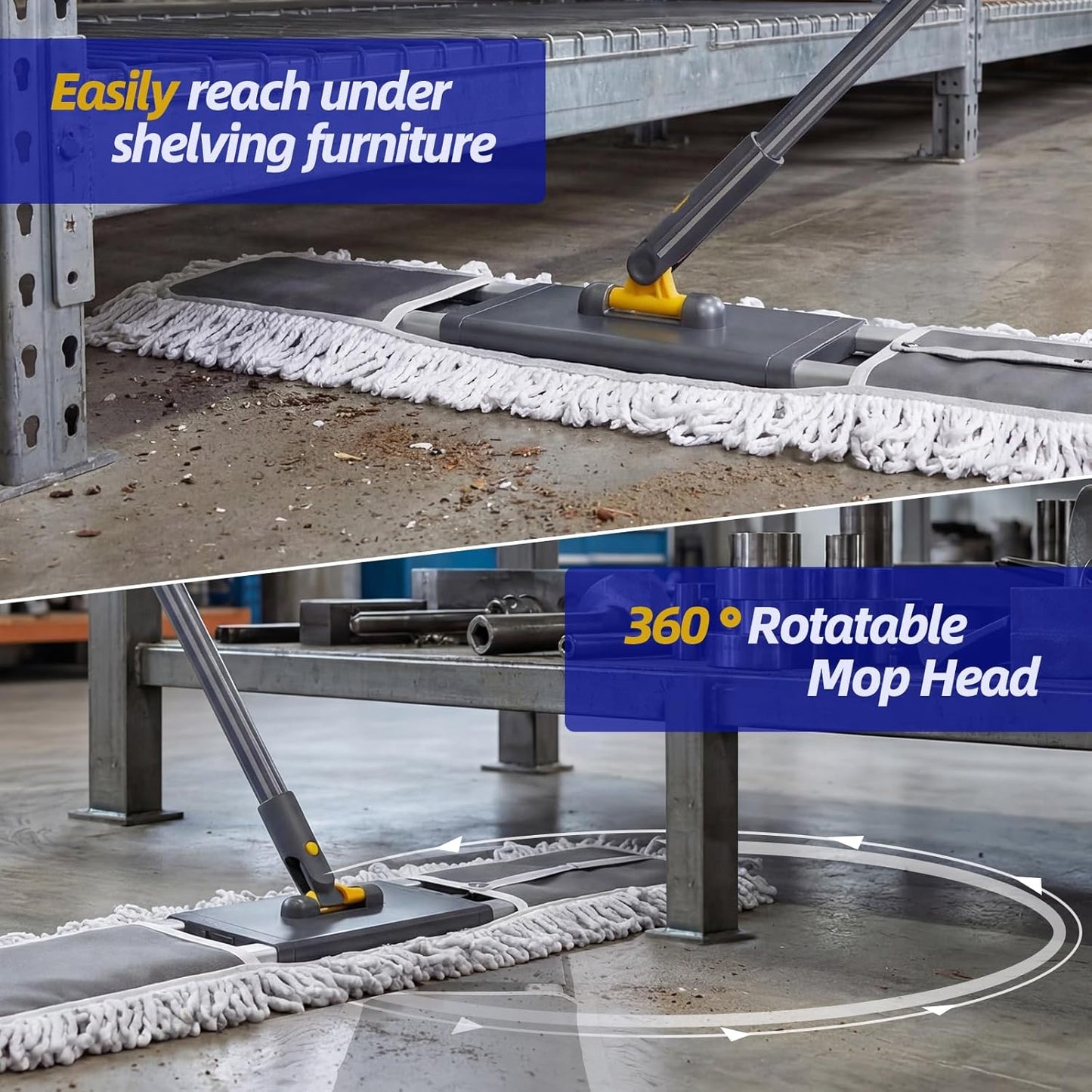 36" Commercial Dust Mops for Floor Cleaning, Masthome Professional Industrial Mop with 3 Pads, Heavy Duty Commercial Mop with 62'' Long Handle,Large Floor Mops for Office Garage Warehouse Factory Mall