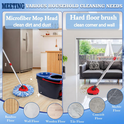 4 Packs Spin Mop Replacement Heads Compatible with Ocedar RinseClean 2-Tank System, 30-58" Mop Handle,Mop Scrub Brush and Base Combo Set,Mopping Refills Easy to Replace and Cleaning