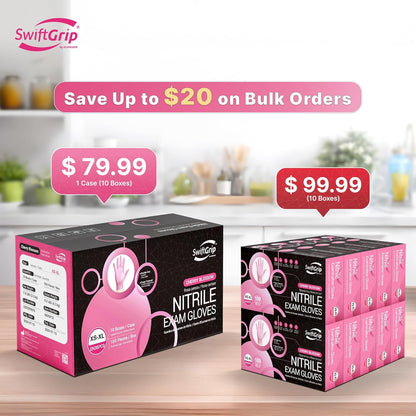 SwiftGrip Pink Nitrile Gloves, 3-mil, Industrial Gloves Disposable Latex Free, for Cleaning & Esthetician, Rubber Powder-Free, 100-ct Box (Small)