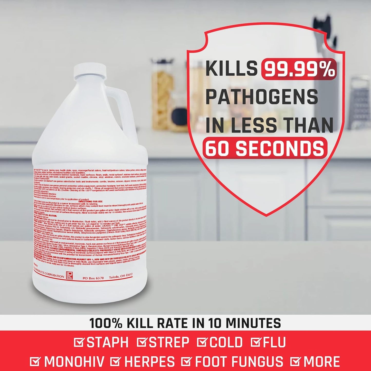 Lucasol One Step Disinfectant, 32 Fl Oz Disinfectant & 24 Oz Empty Refillable Spray Bottle Combo. Multi Purpose Cleaner Spray For Hospitals, Schools, Salons, Household Cleaning And More